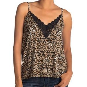 Socialite Nordstrom Tan Leopard Black Lace V Neck Swing Spaghetti Strap Tank Top